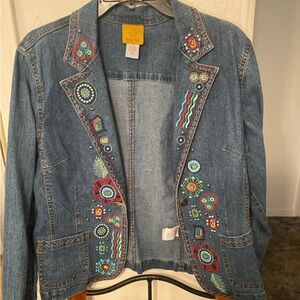 Ruby Rd. Blue Embroidered Jean Jacket
